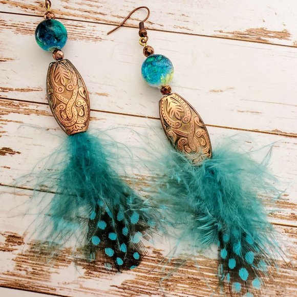The Girl With Kaleidoscope Eyes Jewelry - Southwest Boho Feather Earrings